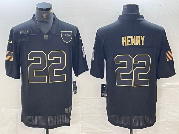 Men Baltimore Ravens #22 Henry Black retro gold 2024 Nike Limited NFL Jersey